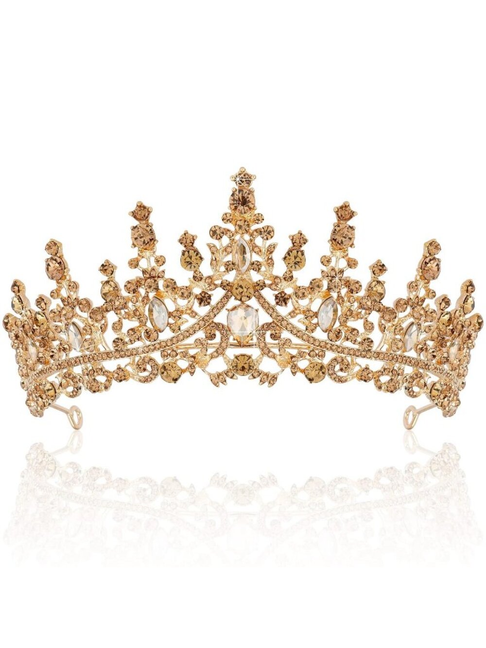 Women's Champagne Gold Crystal Princess Queen Crown Tiara Wedding Headpiece